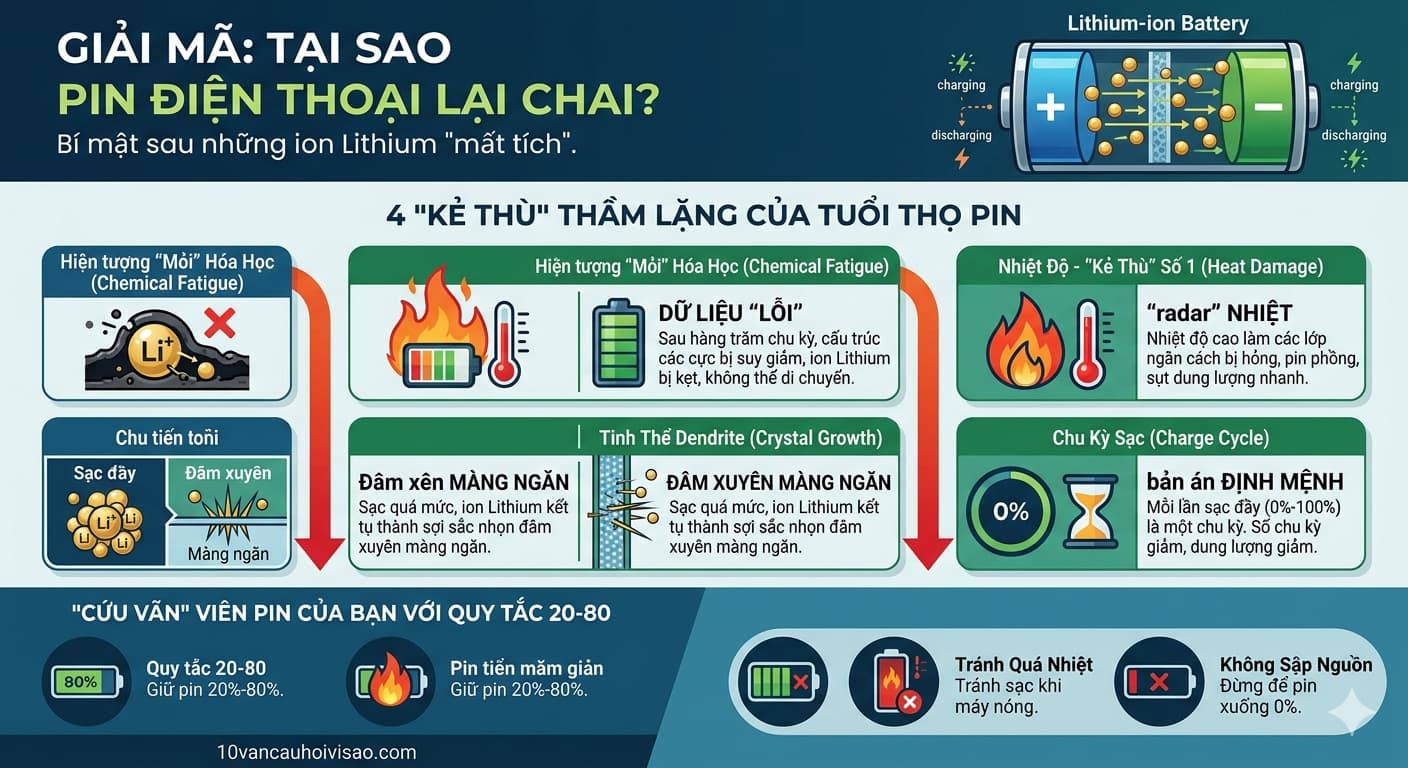 Tại sao pin điện thoại lại bị chai sau một thời gian dùng