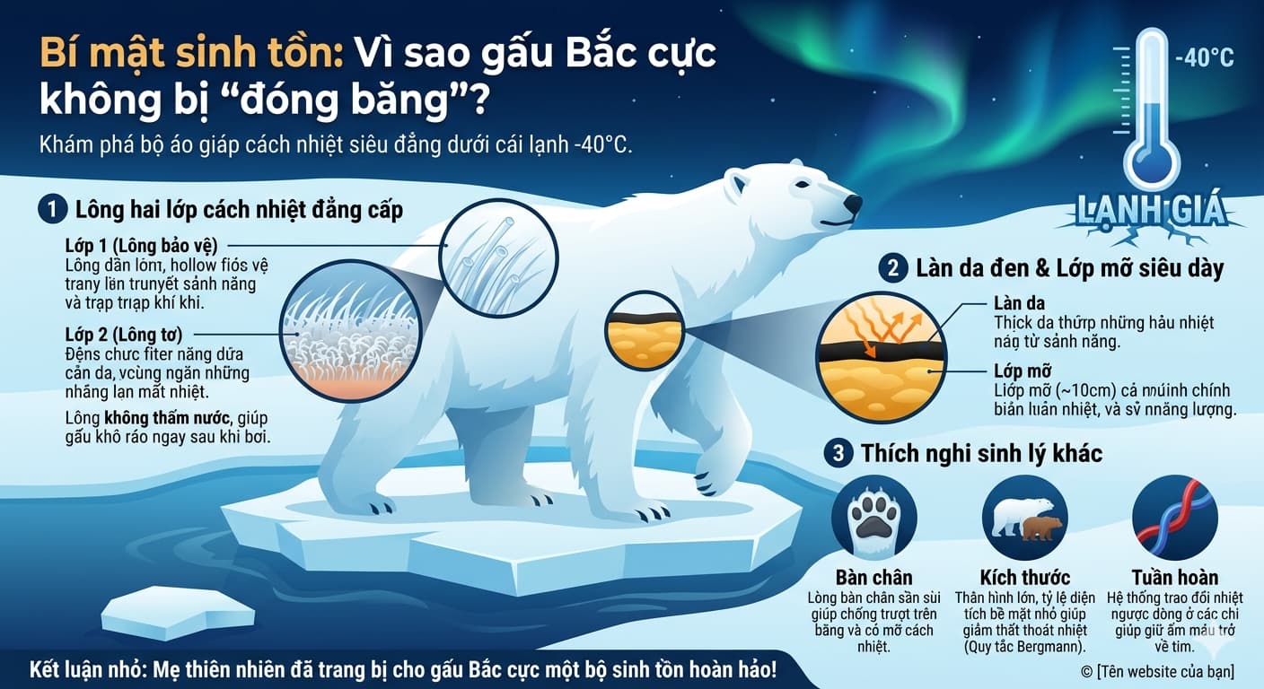Vì sao gấu Bắc cực không bị đóng băng dưới cái lạnh -40°C