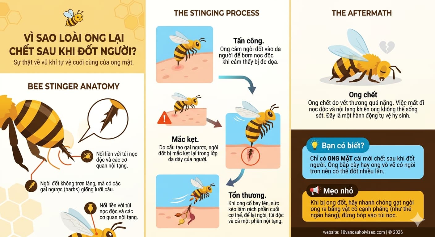 Vì sao loài ong lại chết sau khi đốt người